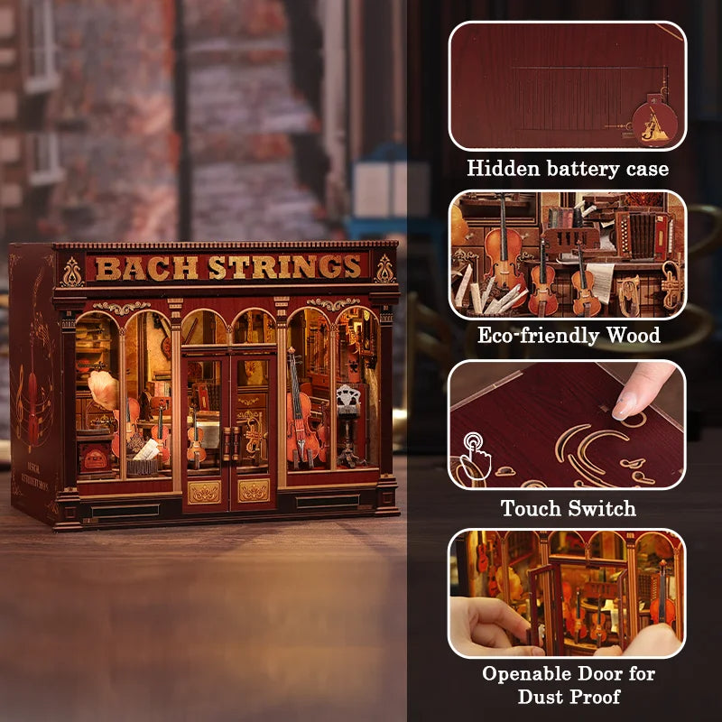 CWGB404 Bach Strings DIY Dollhouse Kit Music Studio Miniature Music Equipment Store Diorama