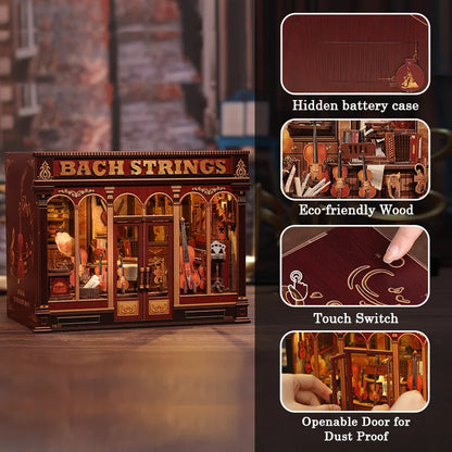 CWGB404 Bach Strings DIY Dollhouse Kit Music Studio Miniature Music Equipment Store Diorama