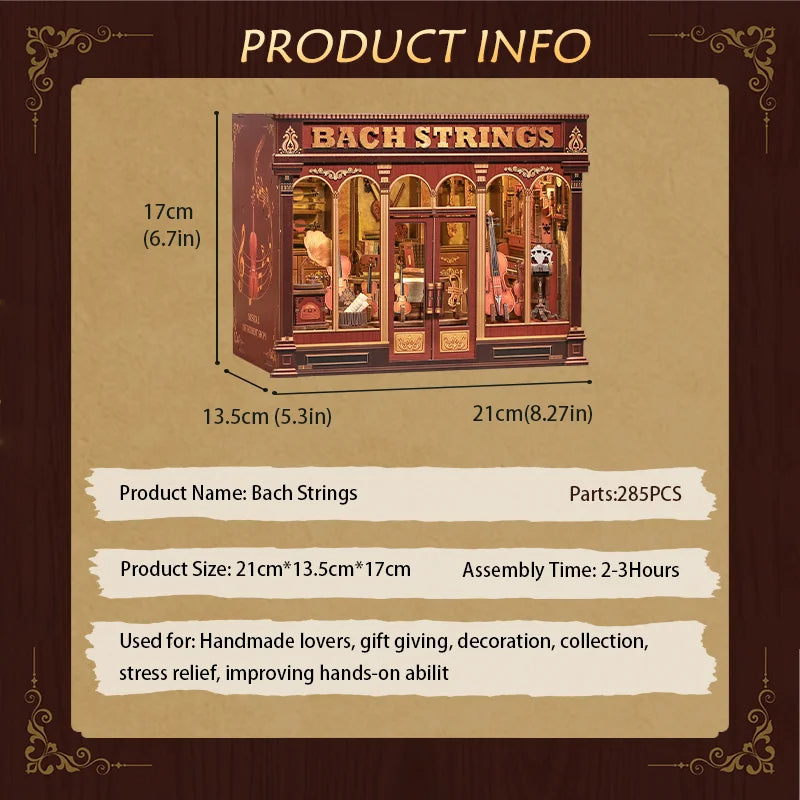 CWGB404 Bach Strings DIY Dollhouse Kit Music Studio Miniature Music Equipment Store Diorama