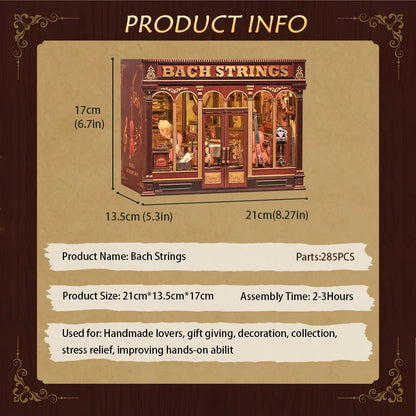 CWGB404 Bach Strings DIY Dollhouse Kit Music Studio Miniature Music Equipment Store Diorama