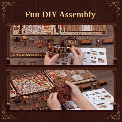 CWGB404 Bach Strings DIY Dollhouse Kit Music Studio Miniature Music Equipment Store Diorama
