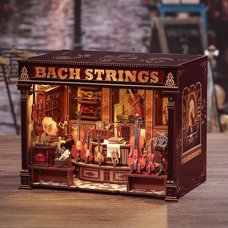 CWGB404 Bach Strings DIY Dollhouse Kit Music Studio Miniature Music Equipment Store Diorama