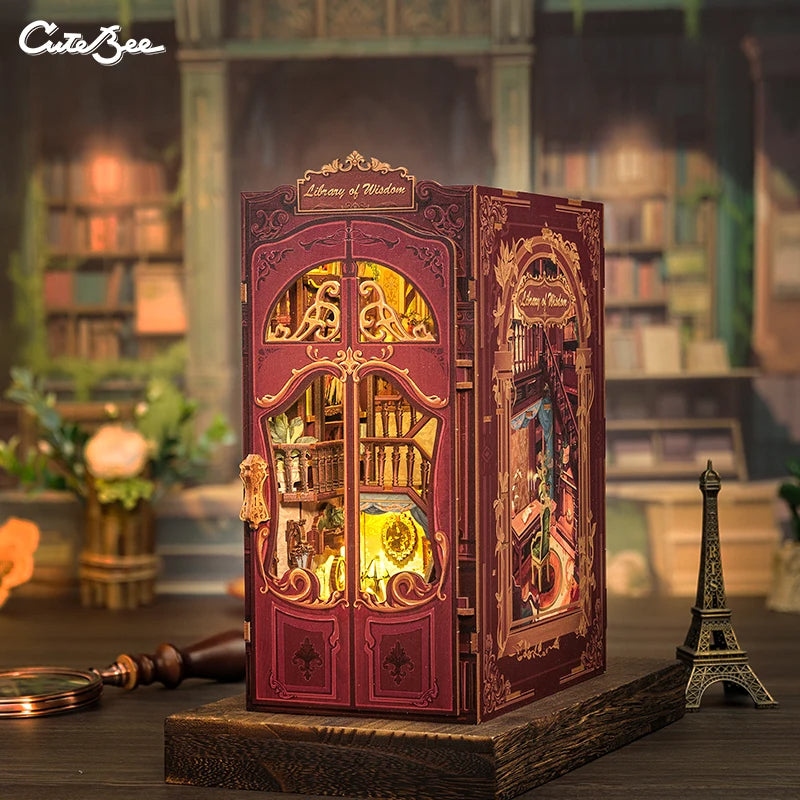 DC03 Library of Wisdom DIY Book Nook Kit Ancient Library Miniature Diorama Scenery Book Shelf Inserts