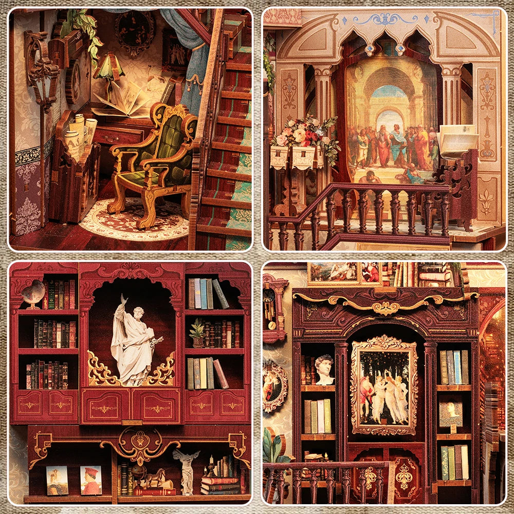 DC03 Library of Wisdom DIY Book Nook Kit Ancient Library Miniature Diorama Scenery Book Shelf Inserts
