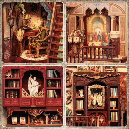 DC03 Library of Wisdom DIY Book Nook Kit Ancient Library Miniature Diorama Scenery Book Shelf Inserts