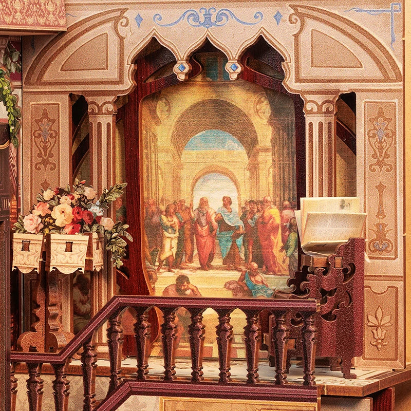 DC03 Library of Wisdom DIY Book Nook Kit Ancient Library Miniature Diorama Scenery Book Shelf Inserts