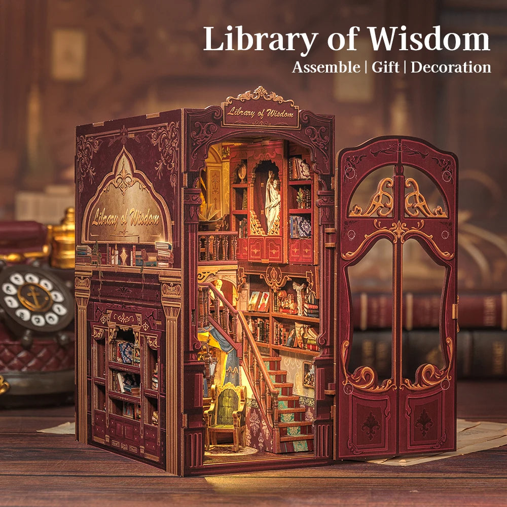 DC03 Library of Wisdom DIY Book Nook Kit Ancient Library Miniature Diorama Scenery Book Shelf Inserts