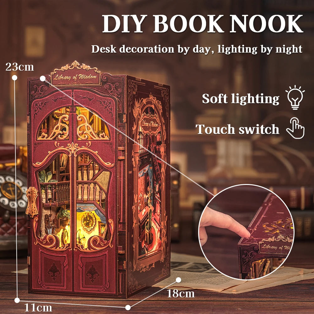 DC03 Library of Wisdom DIY Book Nook Kit Ancient Library Miniature Diorama Scenery Book Shelf Inserts