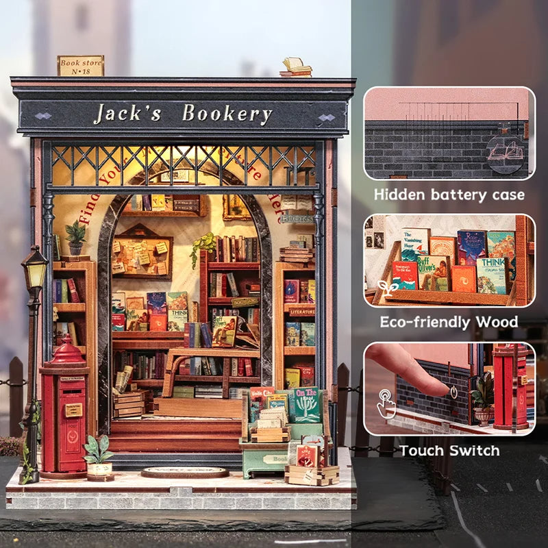 CWGC209 Jack's Bookery DIY Dollhouse Miniature Bookstore Miniature Shop Diorama Scenery