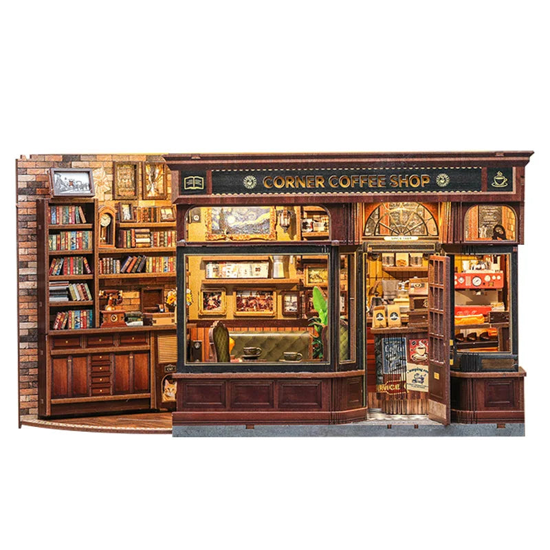 CWGB402 CORNER COFFEE SHOP DIY Dollhouse Miniature Kit Miniature Coffee Shop Restaurant Miniature Diorama Scenery