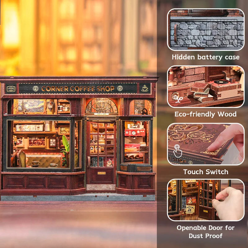 CWGB402 CORNER COFFEE SHOP DIY Dollhouse Miniature Kit Miniature Coffee Shop Restaurant Miniature Diorama Scenery