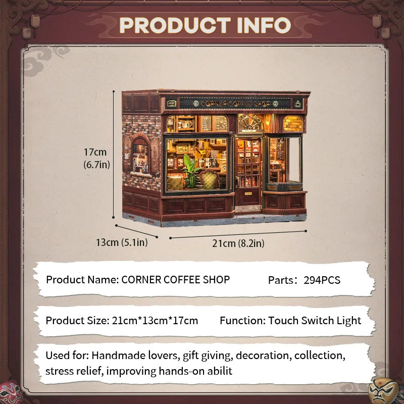 CWGB402 CORNER COFFEE SHOP DIY Dollhouse Miniature Kit Miniature Coffee Shop Restaurant Miniature Diorama Scenery
