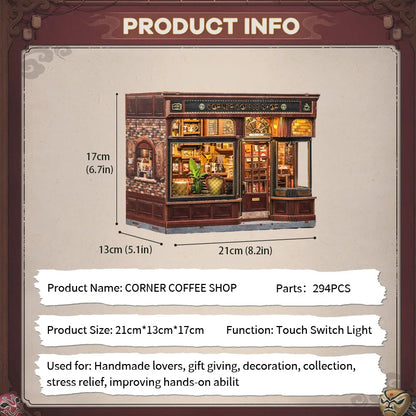 CWGB402 CORNER COFFEE SHOP DIY Dollhouse Miniature Kit Miniature Coffee Shop Restaurant Miniature Diorama Scenery
