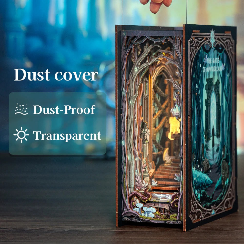 HY02 The Gate of Wonderland DIY Book Nook Kit Magical Gate Of Galaxy Miniature Book Shelf Insert