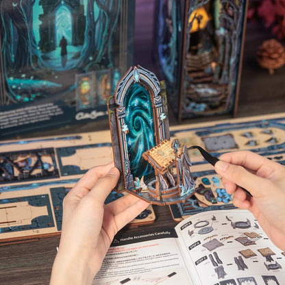 HY02 The Gate of Wonderland DIY Book Nook Kit Magical Gate Of Galaxy Miniature Book Shelf Insert