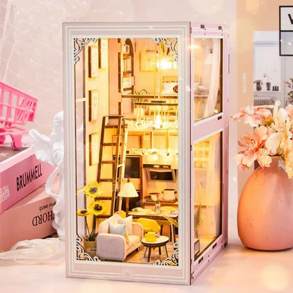 M2413 Pink Loft DIY Book Nook Kit Duplex Apartment Miniature Scenery Diorama Luxury Life Story Decor