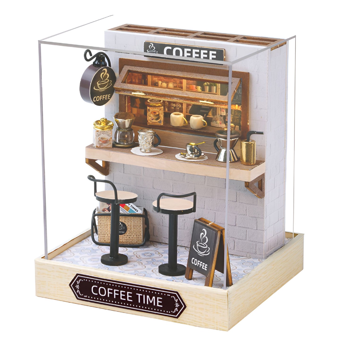 QT048 Coffee Time DIY Dollhouse Kit Miniature House Coffee Shop 3D Wooden Puzzles