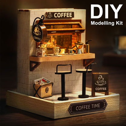 QT048 Coffee Time DIY Dollhouse Kit Miniature House Coffee Shop 3D Wooden Puzzles