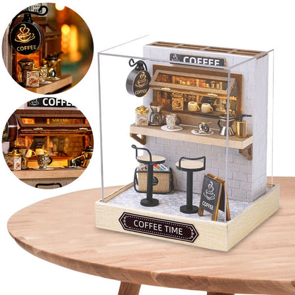QT048 Coffee Time DIY Dollhouse Kit Miniature House Coffee Shop 3D Wooden Puzzles
