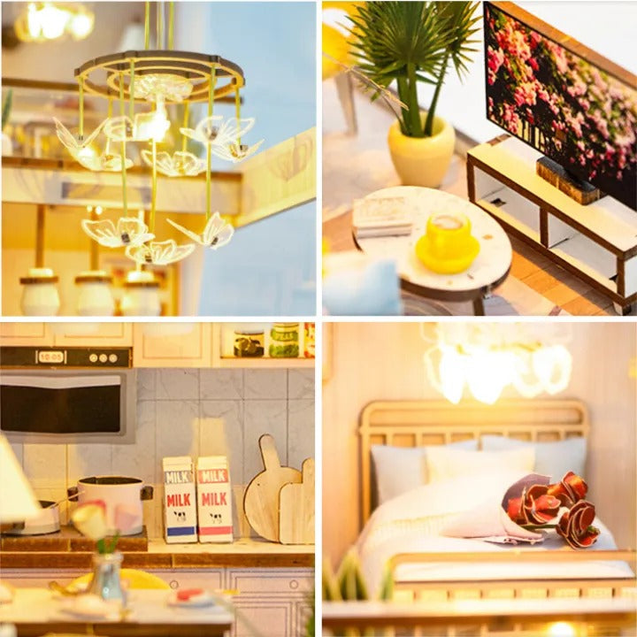 M2413 Pink Loft DIY Book Nook Kit Duplex Apartment Miniature Scenery Diorama Luxury Life Story Decor