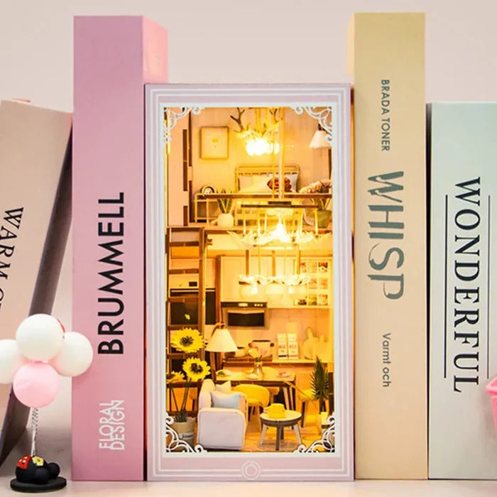M2413 Pink Loft DIY Book Nook Kit Duplex Apartment Miniature Scenery Diorama Luxury Life Story Decor