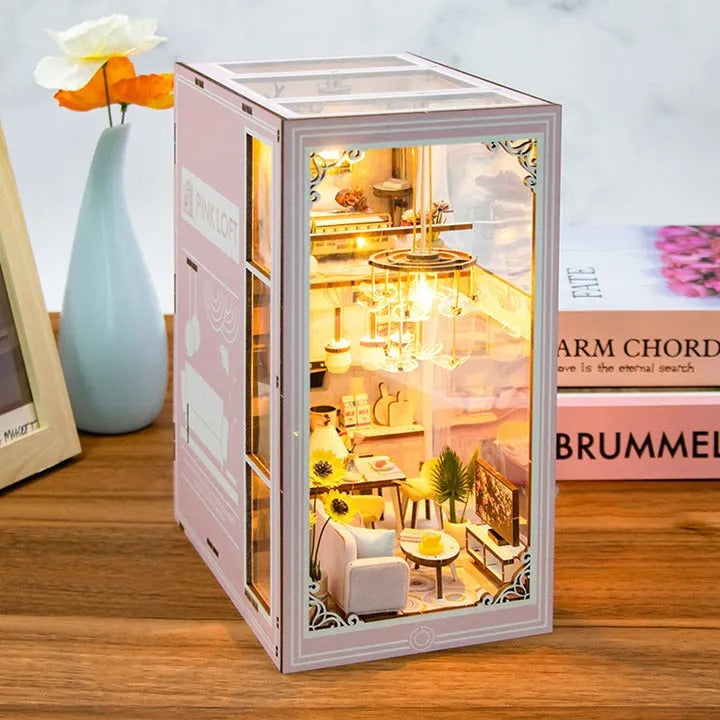 M2413 Pink Loft DIY Book Nook Kit Duplex Apartment Miniature Scenery Diorama Luxury Life Story Decor