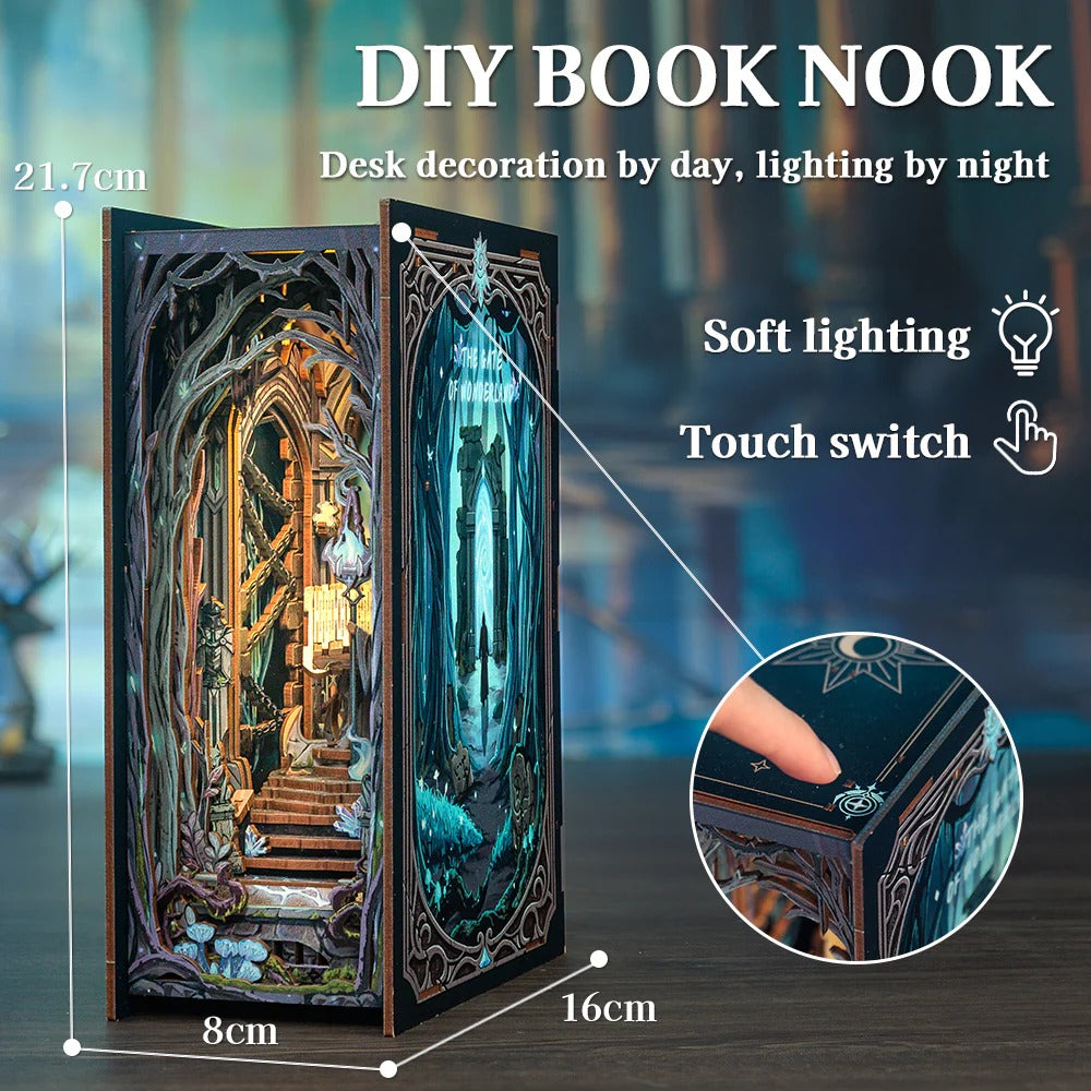 HY02 The Gate of Wonderland DIY Book Nook Kit Magical Gate Of Galaxy Miniature Book Shelf Insert