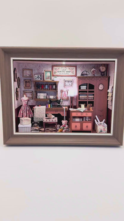ZR01 Lily Sewing Shop DIY Dollhouse Miniature Kits Miniature Frames Tailor Shop Clothing Alterations Shop