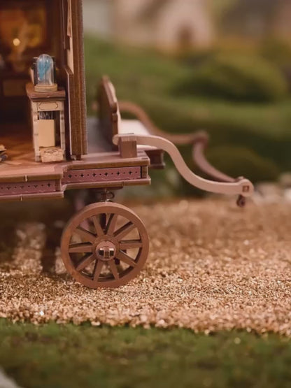 K1084 DIY Dollhouse Kit Entropy's Flow Miniature Horse Carriage Cart Doll House Caravan Camper Van Diorama