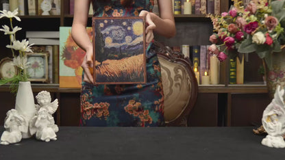 BV02-015 DIY Book Nook Kit A World Within The Frame Miniature Bookshelf Insert Van Gogh Starry Night Painting Diorama Sceenry Crafts