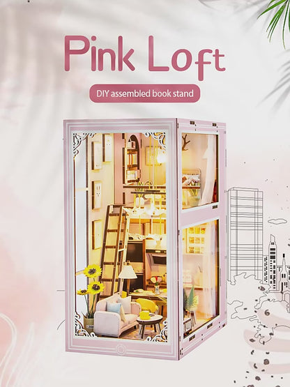 M2413 Pink Loft DIY Book Nook Kit Duplex Apartment Miniature Scenery Diorama Luxury Life Story Decor
