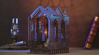 SL16 DIY Book Nook Kit Quite Night Prayer Bookshelf Insert Gothic Style Cathedral Miniature Church Miniature Diorama Scenery